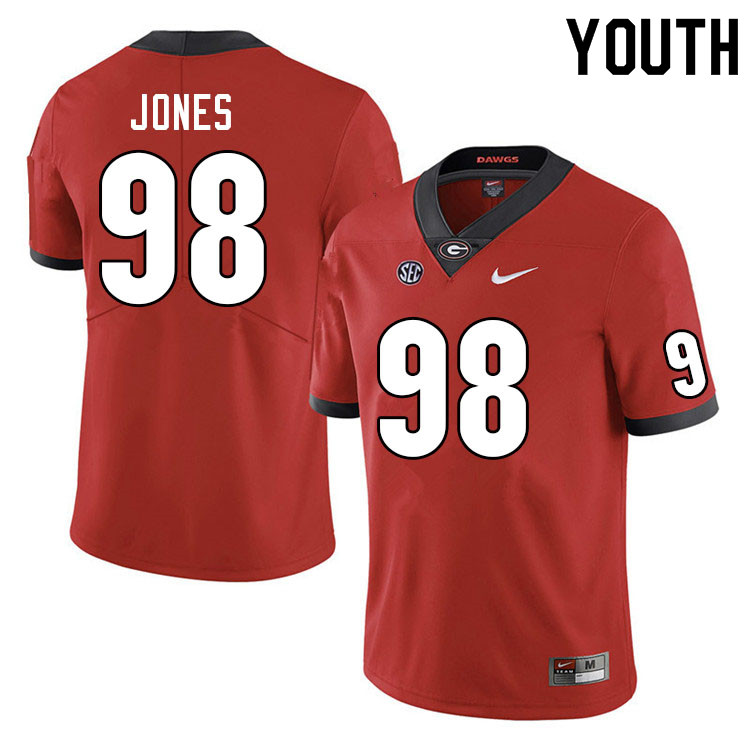 Youth #98 Noah Jones Georgia Bulldogs College Football Jerseys Sale-Red